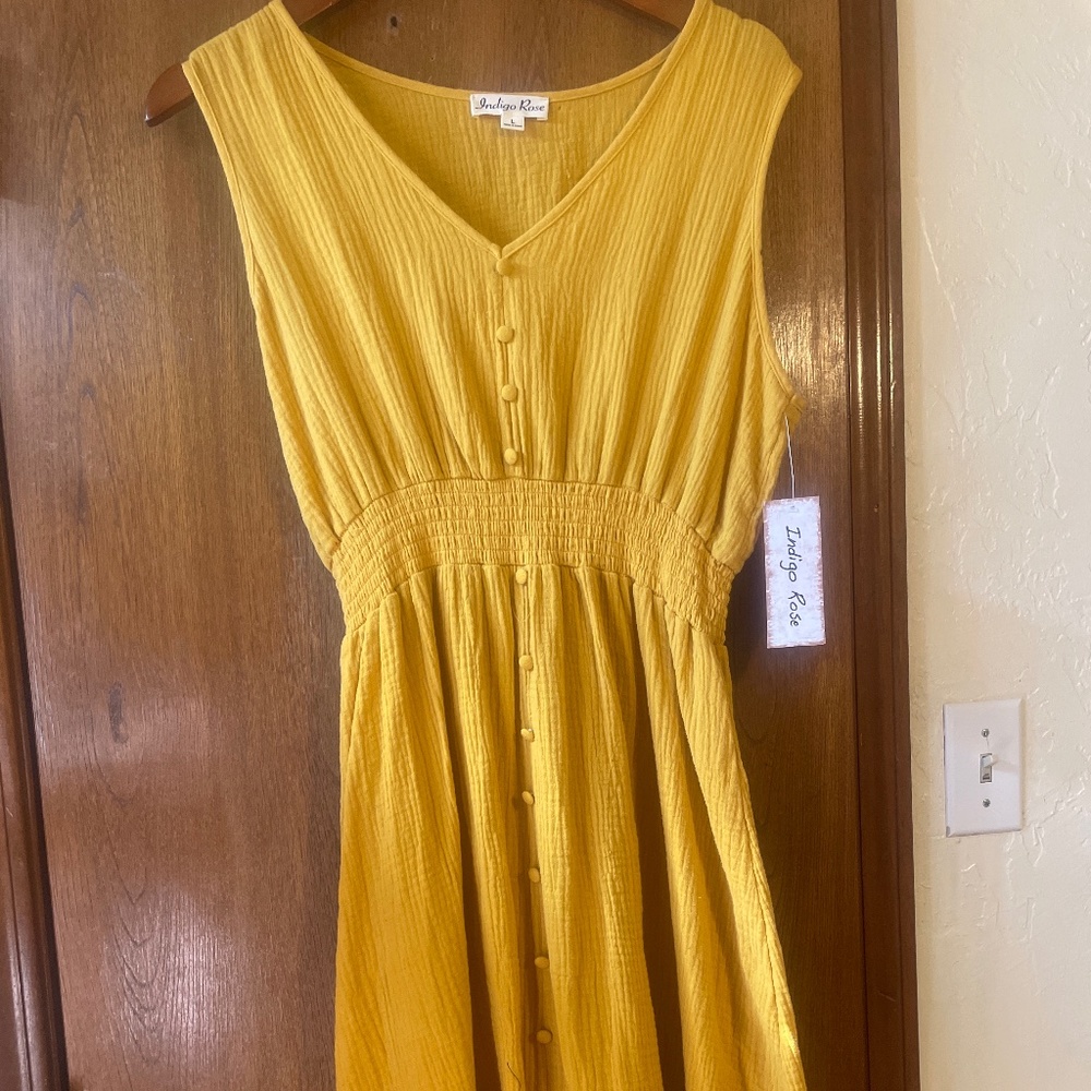 Golden indigo rose dress
